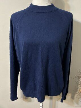 Vtg Alicia Women Sweater Crew Neck Blue Back Zip Long Sleeve Lightweight Sz L